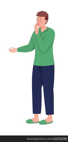 Sleepy man semi flat color vector character. Posing figure. Full body person on white. Man yawning and gesturing isolated modern cartoon style illustration for graphic design and animation. Sleepy man semi flat color vector character
