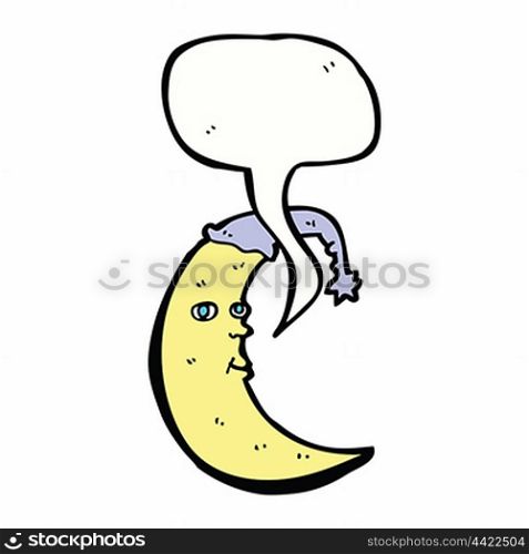 sleepy moon cartoon with speech bubble