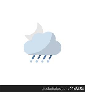 Sleet, cloud and moon. Flat color icon. Isolated weather vector illustration