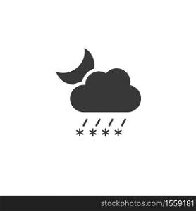 Sleet, cloud and moon. Isolated icon. Night weather glyph vector illustration