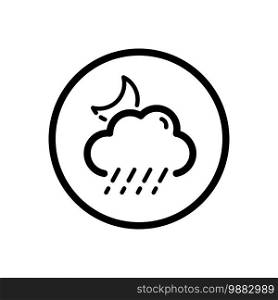 Sleet, cloud and moon. Weather outline icon in a circle. Isolated vector illustration