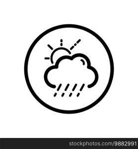 Sleet, cloud and sun. Weather outline icon in a circle. Isolated vector illustration