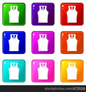 Sleeveless shirt icons of 9 color set isolated vector illustration. Sleeveless shirt icons 9 set