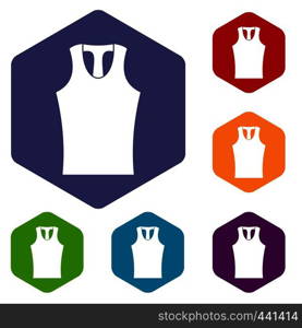 Sleeveless shirt icons set hexagon isolated vector illustration. Sleeveless shirt icons set hexagon
