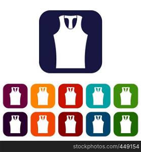 Sleeveless shirt icons set vector illustration in flat style In colors red, blue, green and other. Sleeveless shirt icons set flat