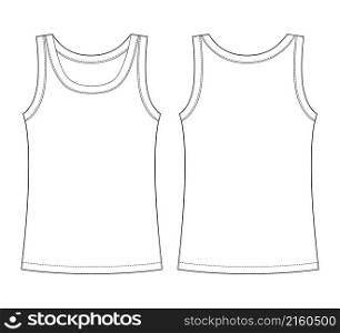 Sleeveless tank top technical sketch. Children girl outline t shirt underwear. Back and front view. Front and back view. CAD fashion design. Vector illustration. Sleeveless tank top technical sketch. Children girl outline t shirt underwear.