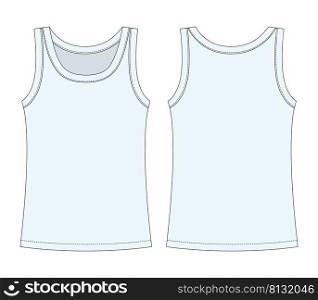Sleeveless tank top technical sketch. Light blue. Children girl outline t shirt underwear. Back and front view. Front and back view. CAD fashion design. Vector illustration. Sleeveless tank top technical sketch. Light blue. Children girl outline t shirt underwear.