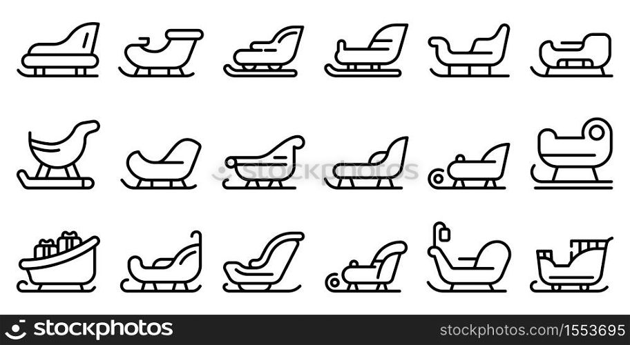 Sleigh icons set. Outline set of sleigh vector icons for web design isolated on white background. Sleigh icons set, outline style