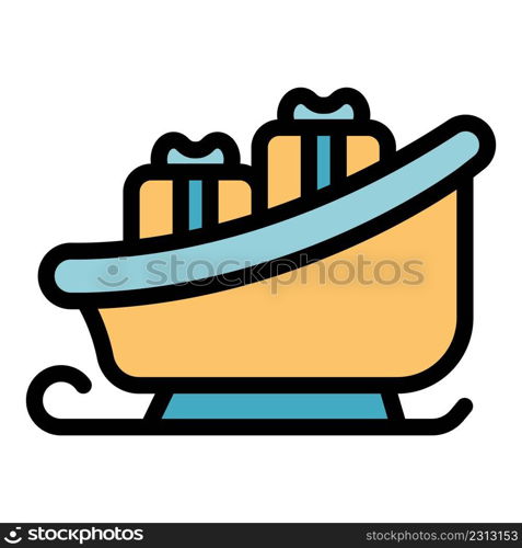 Sleigh with gift boxes icon. Outline sleigh with gift boxes vector icon color flat isolated. Sleigh with gift boxes icon color outline vector