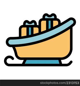 Sleigh with gift boxes icon. Outline sleigh with gift boxes vector icon color flat isolated. Sleigh with gift boxes icon color outline vector