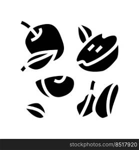 slice apple cut fruit leaf glyph icon vector. slice apple cut fruit leaf sign. isolated symbol illustration. slice apple cut fruit leaf glyph icon vector illustration