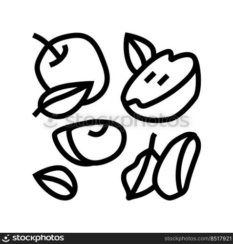 slice apple cut fruit leaf line icon vector. slice apple cut fruit leaf sign. isolated contour symbol black illustration. slice apple cut fruit leaf line icon vector illustration