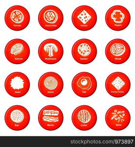 Slice food icons set vector red circle isolated on white background . Slice food icons set red vector