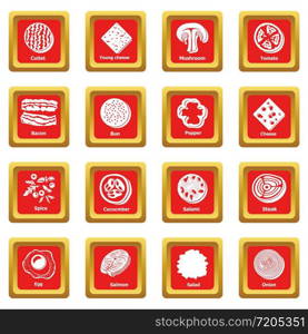 Slice food icons set vector red square isolated on white background . Slice food icons set red square vector