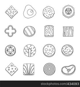 Slice food ingredient icons set. Outline illustration of 16 slice food ingredient vector icons for web. Slice food ingredient icons set, outline style
