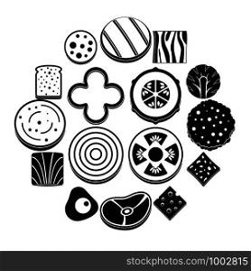 Slice food ingredient icons set. Simple illustration of 16 slice food ingredient vector icons for web. Slice food ingredient icons set, simple style