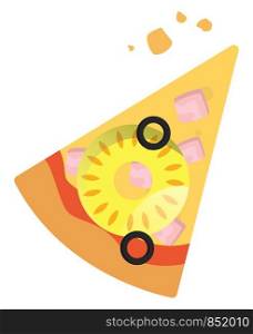 Slice of Hawaiian pizza illustration vector on white background