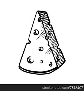 Slice of natural cheese with holes, for healthy nutrition or agriculture design. sketch image. Slice of cheese with holes, sketch image
