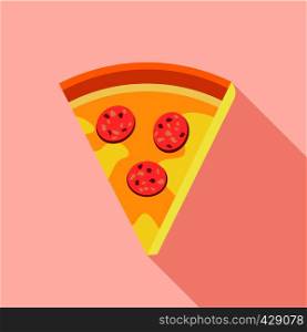 Slice of pepperoni pizza icon. Flat illustration of slice of pepperoni pizza vector icon for web. Slice of pepperoni pizza icon, flat style