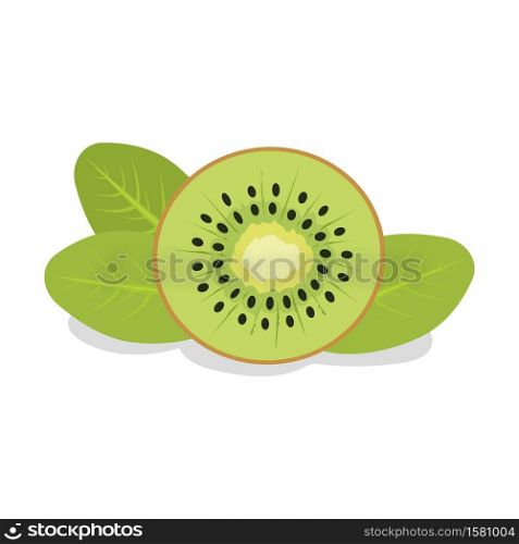slice of ripe kiwi, delicious exotic fruit, slice of kiwi with leaves. slice of kiwi