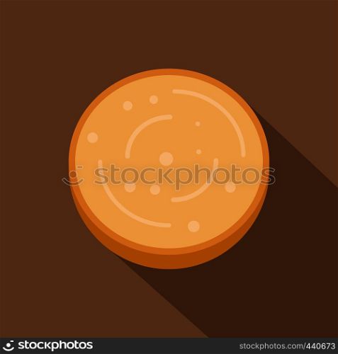 Slice of sausage icon. Flat illustration of slice of sausage vector icon for web on coffee background. Slice of sausage icon, flat style
