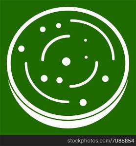 Slice of sausage icon white isolated on green background. Vector illustration. Slice of sausage icon green