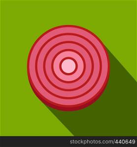 Slice of sweet red onion icon. Flat illustration of slice of sweet red onion vector icon for web on lime background. Slice of sweet red onion icon, flat style