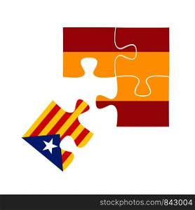 Slice of the puzzle of the flag of Catalonia falls out of the flag of Spain,Independence of Catalonia,Cartoon vector illustration. Independence of Catalonia,Cartoon vector illustration