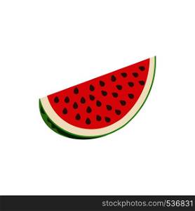 Slice of watermelon icon in cartoon style on a white background. Slice of watermelon icon, cartoon style