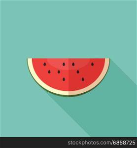 Slice of watermelon. Slice of watermelon with long shadow in flat style.
