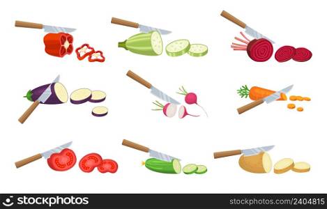 Slice vegetables. Preparing healthy natural products vegan food knife cutting processes carrot onion cucumber red green pepper salad vector cartoon. Chopped diet and cut salad healthy illustration. Slice vegetables. Preparing healthy natural products vegan food knife cutting processes carrot onion cucumber red green pepper salad recent vector cartoon pictures collection