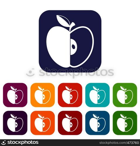 Sliced apple icons set vector illustration in flat style In colors red, blue, green and other. Sliced apple icons set flat