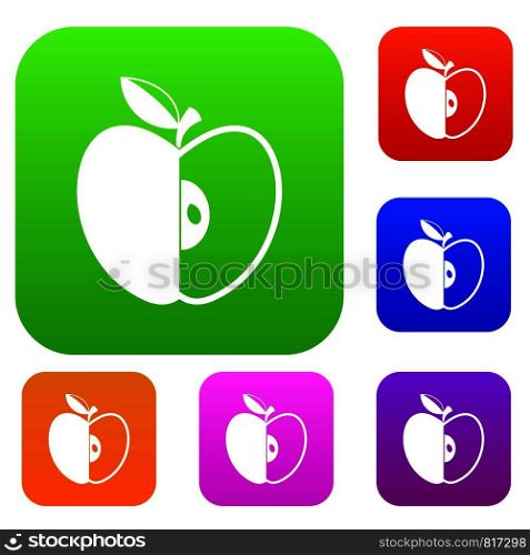 Sliced apple set icon color in flat style isolated on white. Collection sings vector illustration. Sliced apple set color collection
