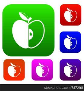 Sliced apple set icon color in flat style isolated on white. Collection sings vector illustration. Sliced apple set color collection