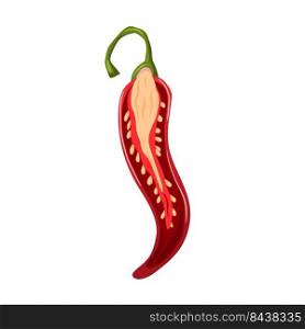 sliced chili pepper cartoon vector hot slice, spicy food, cut red vegetable color illustration. sliced chili pepper cartoon vector
