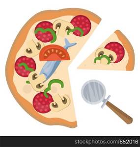 Sliced pepperoni pizza illustration vector on white background
