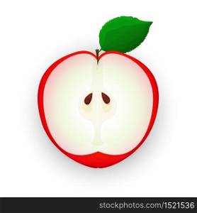 Sliced red apple and leaf, vector icon over white background