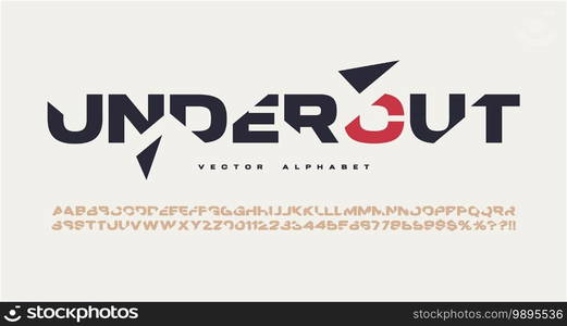 Sliced sans serif vector alphabet, cut font, letter and number set.. Sliced sans serif vector alphabet, cut font, letter and number set