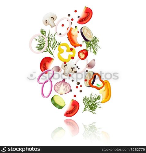 Sliced Vegetables Concept. Sliced vegetables realistic concept with tomato pepper and onion vector illustration