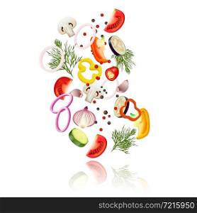 Sliced vegetables realistic concept with tomato pepper and onion vector illustration. Sliced Vegetables Concept