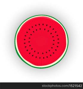 Sliced watermelon and leaf, vector icon over white background
