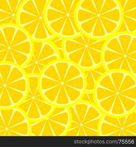 Slices of lemon texture. Vector background of yellow lemon slices. Citrus illustrations for design.