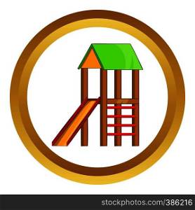 Slide house vector icon in golden circle, cartoon style isolated on white background. Slide house vector icon