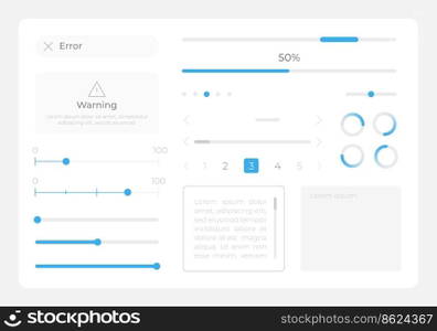 Sliders UI elements kit. Editable isolated vector components. Navigation menu. Web design widget collection for mobile application, software with light theme. Montserrat Light, Medium, Bold fonts used. Sliders UI elements kit