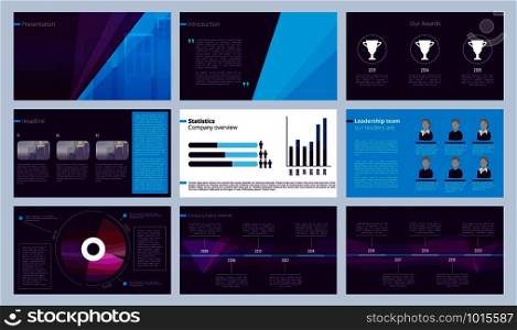 Slideshow template. Business magazine pages or annual report designs with colored abstract shapes and text vector. Illustration of leaflet project, slide template information. Slideshow template. Business magazine pages or annual report designs with colored abstract shapes and text vector