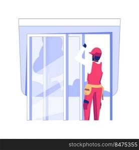Sliding doors installation isolated concept vector illustration. Repairman installing a sliding door in new apartments, house building, residential construction, interior works vector concept.. Sliding doors installation isolated concept vector illustration.