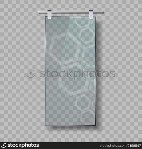 Sliding Glass Door With Chrome Handle And Hinges Vector. Elegant Transparency Door Entrance To Restaurant Or Cafe. Architecture Interior And Exterior Access Element Realistic Illustration. sliding Glass Door With Handle And Hinges Vector