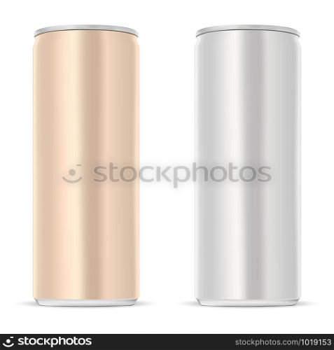 Slim aluminum can. Juice drink tin mockup isolated. Energy beverage jar template. Metal container design for water, cold beer or soda. Stainless steel realistic product package. Lemonade. Slim aluminum can. Juice drink tin mockup isolated