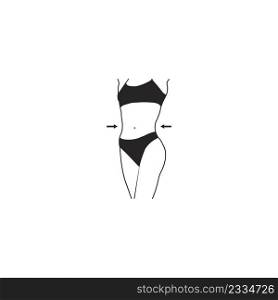 Slim female body shape vector illustration isolated on white background. Slim belly with arrows as concept for slim down procedures, exercises, healthy foods.