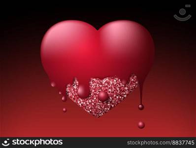 Slime and glitter red heart for Valentine’s Day greeting card or children toy packaging symbol